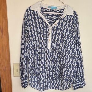 Tara Michelle  Nautical Blue and White Chain Pattern blouse size XL